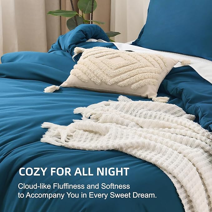 Litanika Comforter Set, Lightweight Solid Bedding Comforter Set, Fluffy Down Alternative Bed Set, Teal, California King