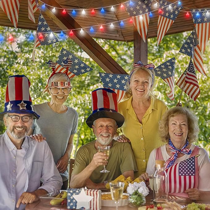 suddus Fairy Lights, 50 Led Battery Powered String Lights, Globe String Lights for Flag, Backyard, Patio, Garden, Party, Bedroom, Living Room, Classroom, Christmas, Red White and Blue