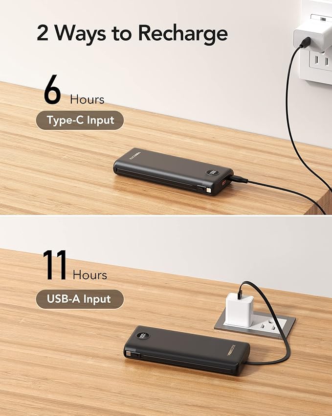 Power Bank 30000mAh, VEEKTOMX 22.5W Fast Charging Portable Charger built in cables, USB C Battery Pack, External Travel Battery Bank Compatible with iPhone, Samsung, Android Devices for Travel(1 Pack)