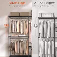 Clothes Rack, Portable Closet, 80.7 Inch Extra Large Capacity Wardrobe Closet, Clothes Storage Organizer with Shelves and 5 Hanging Rods, Easy to Assembly, Black PCT036B01