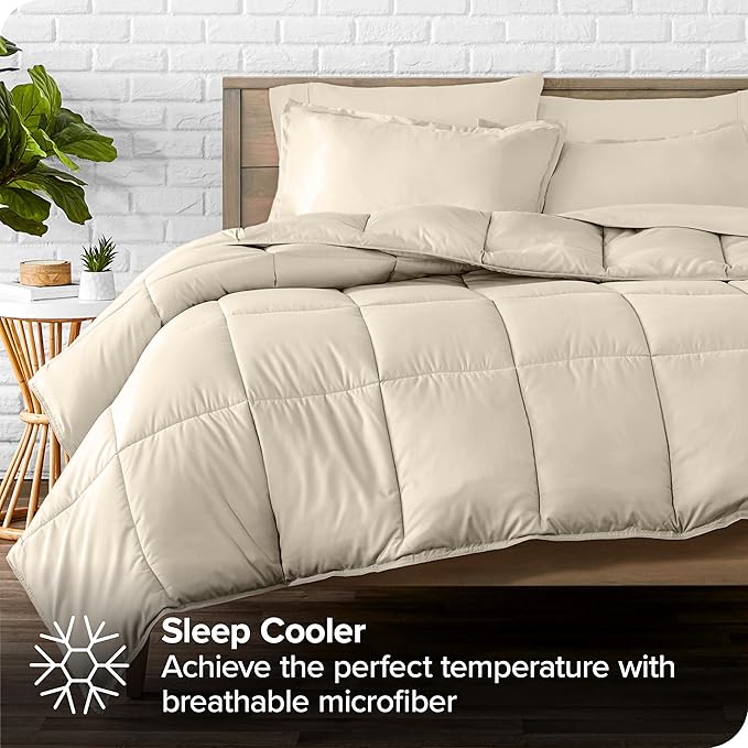 Bare Home Bed-in-A-Bag 8 Piece Comforter & Sheet Set - Split King - Goose Down Alternative - Ultra-Soft 1800 Premium Bedding Set (Split King, Sand/Sand)