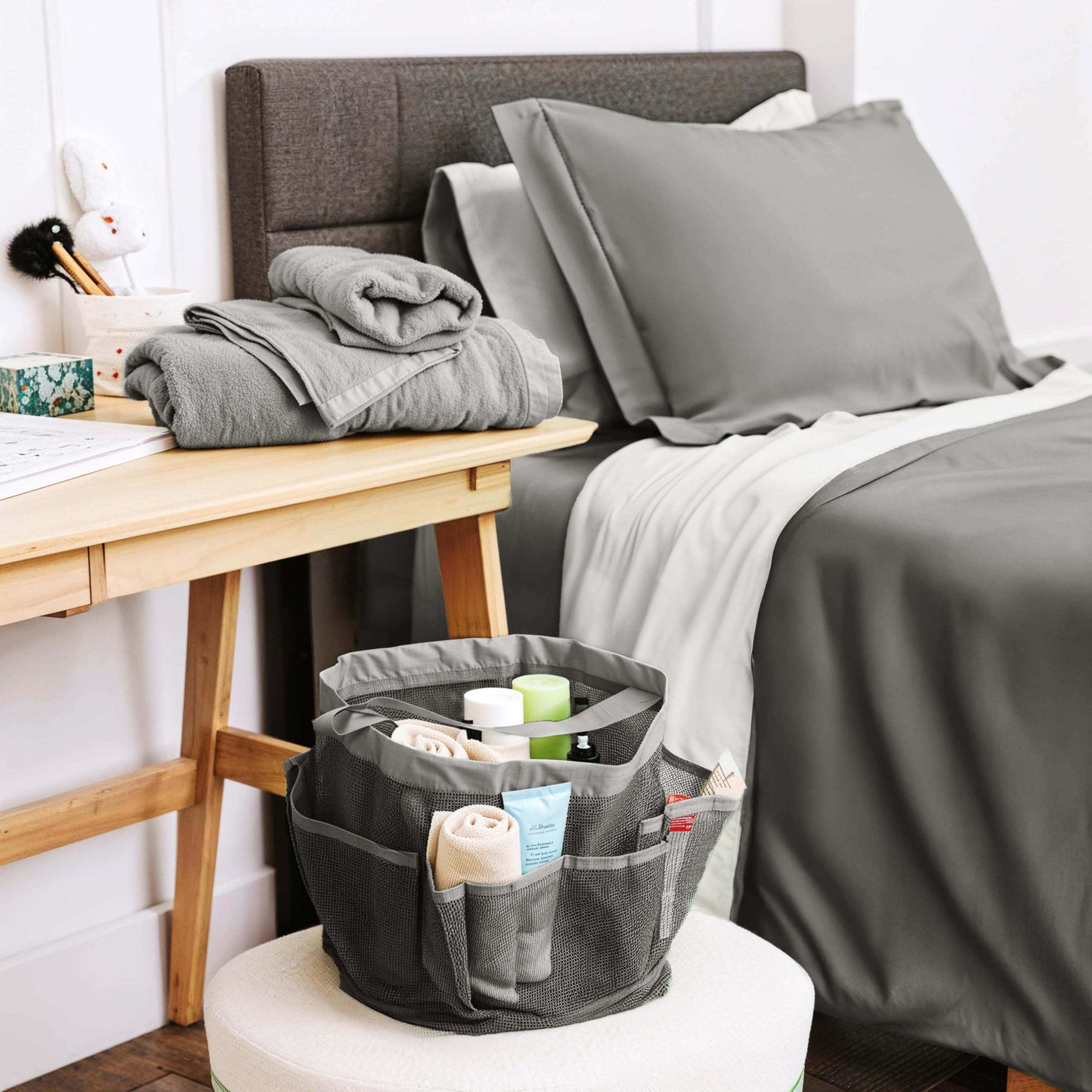 Hearth & Harbor Complete Dorm Room Set, Twin XL Comforter Set, Sheet Set, Mattress Protector, Towels and Organizers - All Dorm Accessories Included Dormly