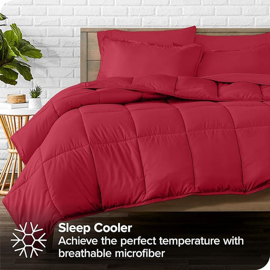 Bare Home Bed-in-A-Bag 7 Piece Comforter & Sheet Set - Full - Goose Down Alternative - Ultra-Soft 1800 Premium - Bedding Set (Full, Red/Red)