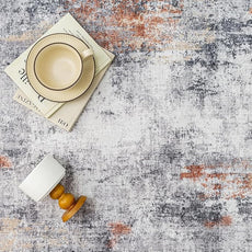 10x14 Washable Area Rug Grey Rust Abstract Living Room Bedroom Carpet Neutral Modern Non-Slip Soft Low Pile Lightweight Vacuumable Large Throw Rug for Dining Room