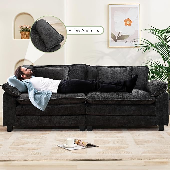 86" Modular Sectional Sofa, Comfy Cloud Couch Sectional Sofa with Ottoman, Chenille Sofa Sleeper Deep Seat Sofa with Throw Pillows for Living Room (Black, 86"- Loveseat)