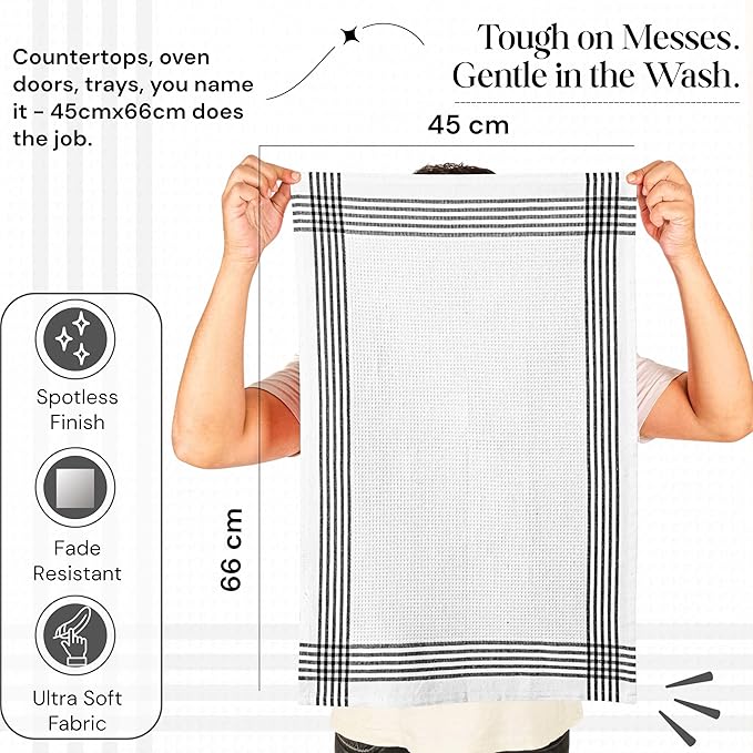 Black and White Kitchen Towels 5 Pack, 16x26 Inch, 100% Cotton Waffle Weave, Super Absorbent, Quick Dry, Reusable Dish Towels for Cleaning, Drying, Cooking, Washing