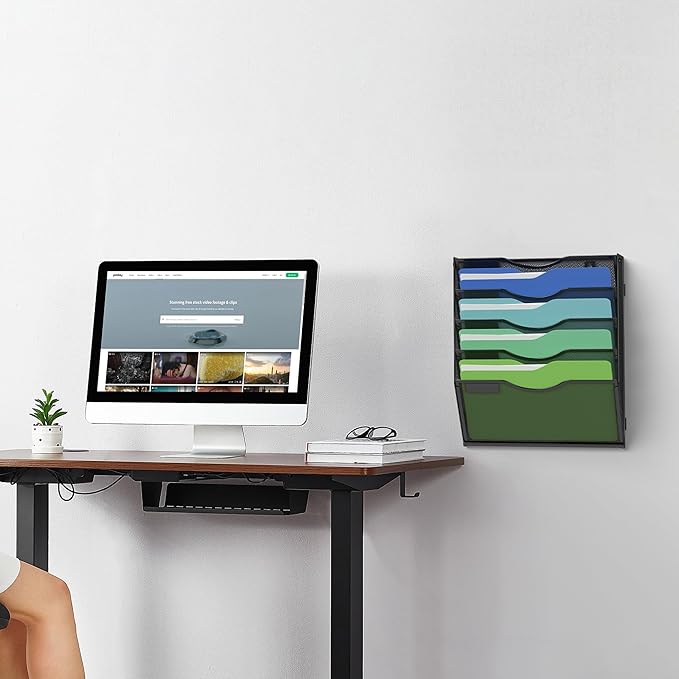 Kuntine.B Wall File Organizer (Black, 5 Tier & Hangers)