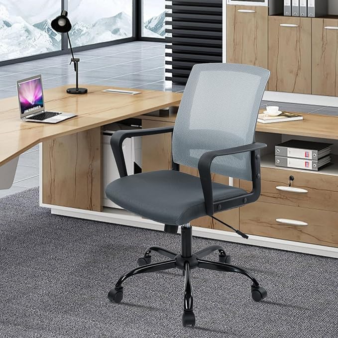 CLATINA Ergonomic Office Desk Chair - Mesh Office Chair with Adjustable Lumbar Support, Rolling Comfortable Computer Task Chairs with Arms for Home Conference-Gray, 6 Pack