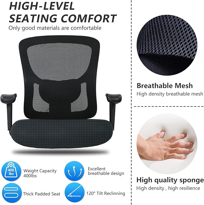 Big and Tall Office Chair 400lbs Wide Seat Desk Chair Computer Chair with Lumbar Support Adjustable Arms Task Rolling Swivel Mesh Executive High Back Ergonomic Chair for Adults Women,Black