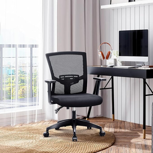 MAISON ARTS Mesh Office Chair Set of 2, Ergonomic Home Desk Chair with Lumbar Support, Mid-Back Computer Task Chair with Breathable Mesh and Adjustable Armrests for Home Office