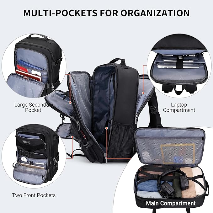 WITZMAN Carry On Travel Backpack for Men Large Convertible 45L Fit 17 Inch Laptop Backpack 3 in 1 Bag for Airline Approved(B688 Black)