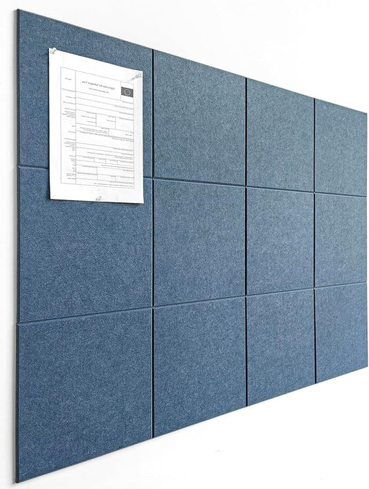 Blue Felt Notice Board 47"x35" | Large Cork Bulletin Board Alternative for Office, Home & Classroom | Felt Wall Tiles (12-Pack) | Blue Classroom Decor Office Supplies | Ocean Blue