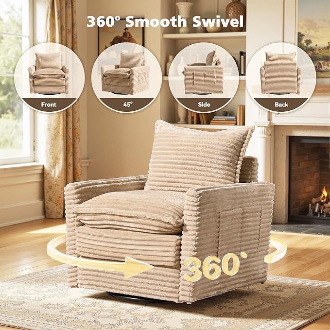 Modular Sectional Sofa, 98" L Shaped Couch Set for Living Room, 4-Seater Comfy Cloud Couches with Swivel Chairs, DIY Combination, Plush Corduroy, Beige