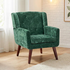 Accent Chair Button-Tufted Upholstered Living Room Chairs Comfy Reading Chair Mid Century Modern Chair with Linen Fabric Lounge Arm Chairs for Living Room Bedroom（Green）