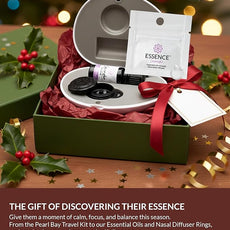 Essence Pearl Travel Case - Wearable Aromatherapy Kit with Nasal Diffuser Rings, Soaking Bay, and 5mL Essential Oil – Portable Wellness Gift Set for On?The?Go Self Care