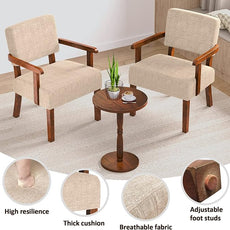 Accent Chair Set of 2 with Table, Living Room Chairs with Soft Seat and Armrests for Living Room Bedroom Reading Room Waiting Room (Beige) (AC01)