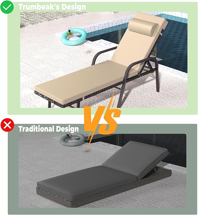 Patio Chaise Lounge Set 3 Pieces Pool Lounge Chairs,Cushioned Outdoor Folding Lounge Chair w/Arm and Rattan Adjustable Backrest for Poolside Porch,Folding Table Included,Sand