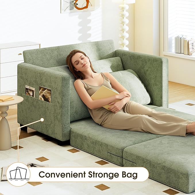 51" Convertible Loveseat Sofa Bed, 2-in-1 Folding Sofa Bed with 2 Pillow for Small Spaces, Modern Loveseat Compact Sleeper Couch for Apartment, Living Room & Guest Room (Light Green)