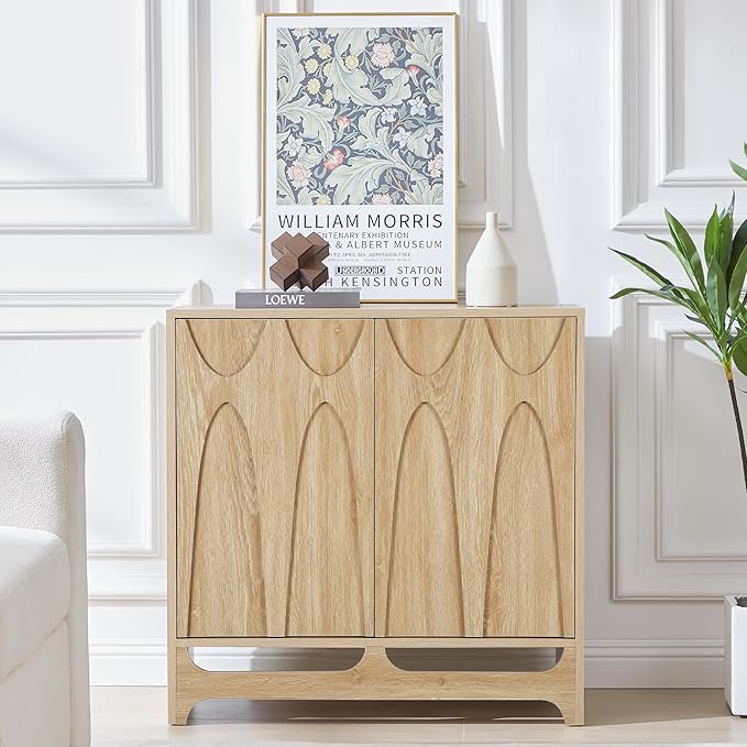 Sideboard Buffet Cabinet with Storage, 31.5” Mid Century Modern Storage Cabinet with Adjustable Shelf and 2 Doors for Dining Room, Living Room,Entry