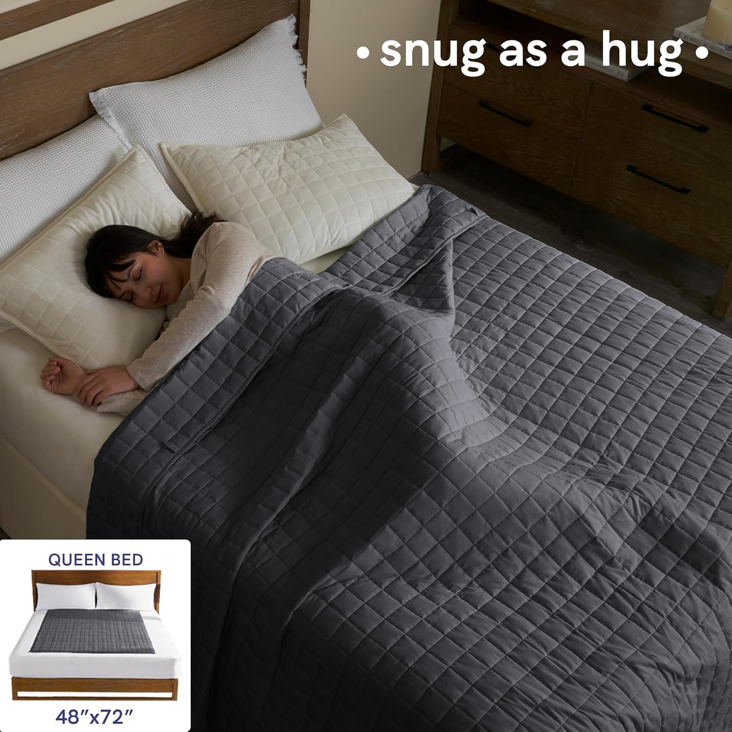 YnM 15lbs Weighted Blanket for Adults, Heavy Bed Throw Blanket with Cooling Glass Beads for All Season Use, Ideal for ~140lbs (48x72 Inches, Twin/Full, Dark Grey)