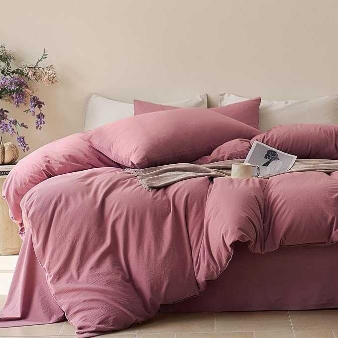 JELLYMONI Duvet Cover Twin Size - 100% Washed Cotton Comforter Cover with Linen-Like Texture, Breathable & Soft Bedding for Modern Home, Guest Room and Everyday Use,1 Duvet Cover & 1 Pillowcase