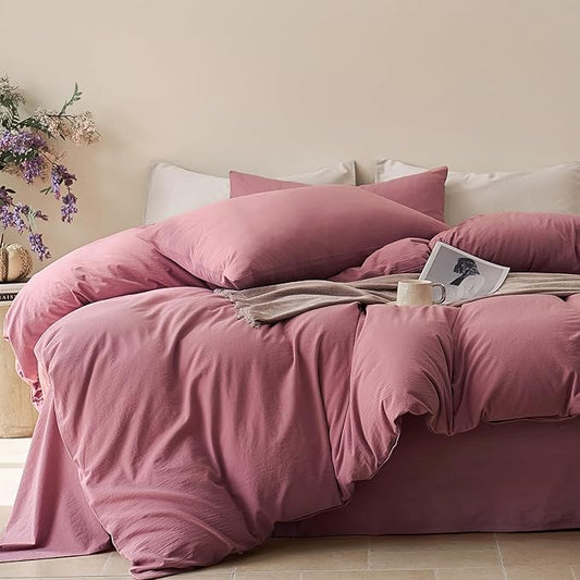 JELLYMONI Duvet Cover Twin Size - 100% Washed Cotton Comforter Cover with Linen-Like Texture, Breathable & Soft Bedding for Modern Home, Guest Room and Everyday Use,1 Duvet Cover & 1 Pillowcase
