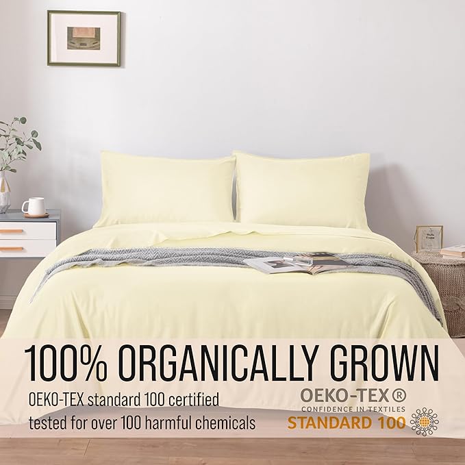 Bella Coterie Luxury Bamboo Viscose 34” Split Top King Size Sheet Set | 1 Fitted Sheet for Sleep Number & Adjustable Beds | 100% Organically Grown | Cooling & Soft | 18” Deep Pocket [Lemonade]