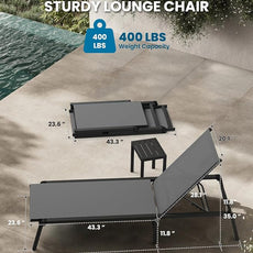 Foldable Pool Lounge Chairs, Aluminum Chaise Lounge Outdoor with 5 Positions Recliner - Free Assembly - Patio Lounge Chair for Poolside, Beach (Darkgray)