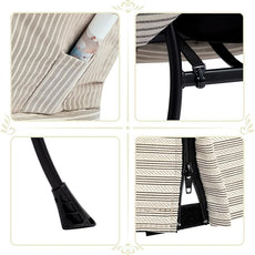 HollyHOME Lazy Chair with Foldable Ottoman, Accent Comfy Lounge Armchair and Folding Footrest Stool, Leisure Sofa Reading Chair and Footstool for Living Room, Bedroom, Dorm,Beige Stripe