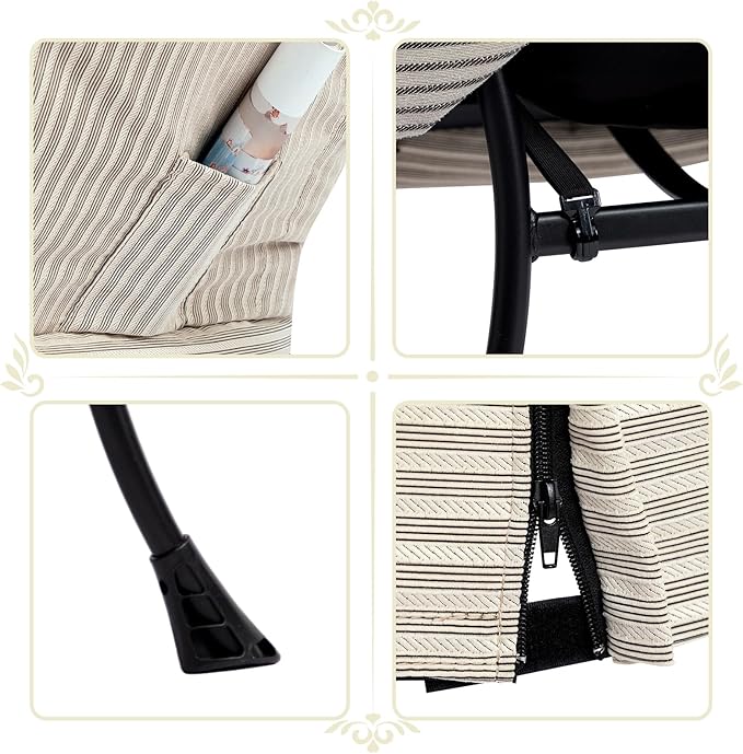 HollyHOME Lazy Chair with Foldable Ottoman, Accent Comfy Lounge Armchair and Folding Footrest Stool, Leisure Sofa Reading Chair and Footstool for Living Room, Bedroom, Dorm,Beige Stripe