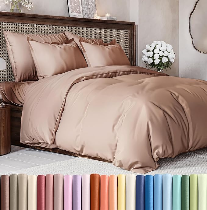 Duvet Cover Full Size Set - Extra Soft Full Size Duvet Cover 80 x 90 with 2 Pillow Shams - Hotel Quality Easy Care and Fade Free w/Zipper Closures & Ties - Bedding and Bed Linens Set (Mauve)