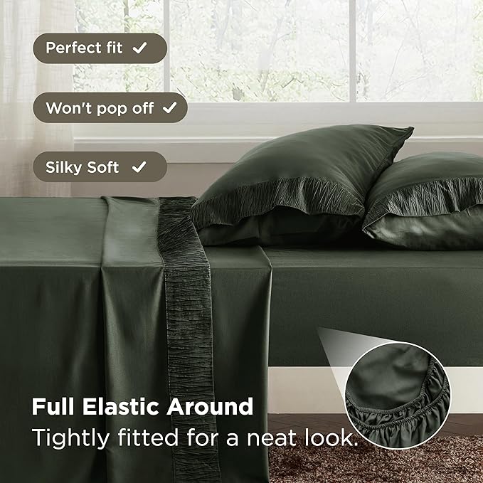 Bedsure Twin Sheets Set - 3 Pieces Soft Twin Bed Sheets - Breathable & Cooling - Hotel Luxury - Easy Care Polyester Microfiber Bedding for Women, Men, Olive Green