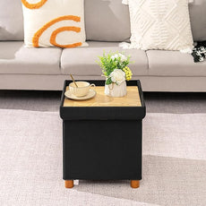 B FSOBEIIALEO Storage Ottoman with Tray, Foot Stools and Ottomans with Legs, Storage Cube Seat Linen Black 15