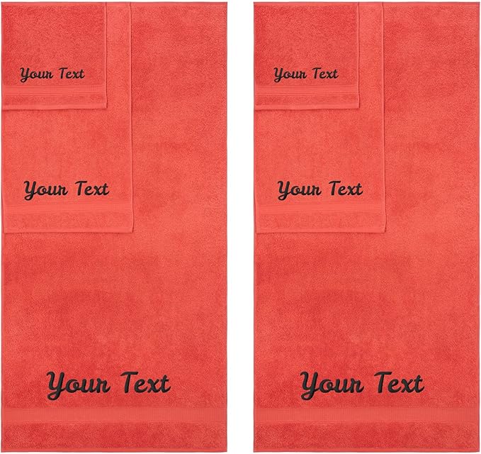 Personalized Towels, Hotel & Spa Quality, Super Soft, Highly Absorbent, Bathroom Sets, 100% Cotton Monogrammed towels 6 Piece Towel Set, Includes 2 Bath Towels, 2 Hand Towels, 2 Washcloths, Coral