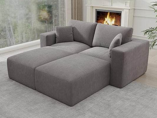 Modular Sleeper Sofa Bed Modern Sectional Couches for Living Room - 79" Boneless Cloud Couch - No Assembly Required Grey Corduroy Convertible Sponge Compression Sofas with Chaise for Home House