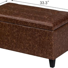 Joveco Storage Ottoman Bench, 33 Inches Faux Leather Rectangle Tufted Foot Stool for End Foot of Bed, Bedroom, Living Room, Walnut