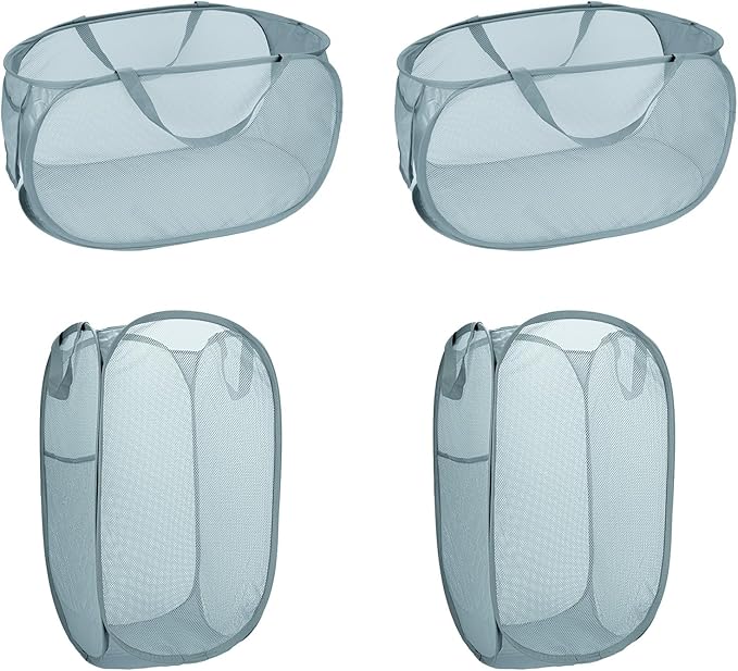 4 Pcs Mesh Popup Laundry Hamper, Opening Laundry Basket,Popup Laundry Basket with Durable Handles,Foldable Pop-up Mesh Hamper Dirty Clothes Basket for Clothes & Laundry-Home Organization