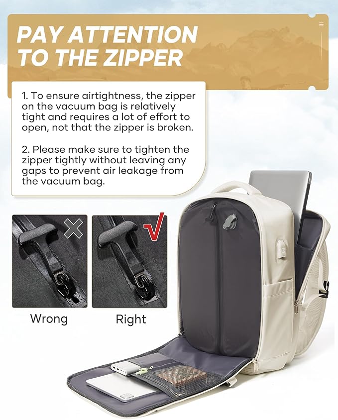 Vacuum Travel Backpack with Electric Vacpack Pump for Women, 40L Expandable Vacuum Compression Bags Personal Item Backpacks Flight Approved Traveling Carry on Suitcase Luggage, Beige