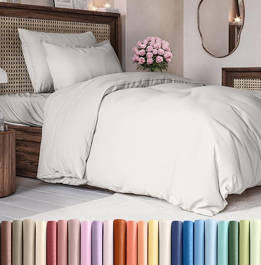 Duvet Cover Twin/Twin XL Size Set - Extra Soft Duvet Cover 68 x 90 with 1 Pillow Sham - Hotel Luxury, Easy Care and Fade Free w/ Zipper Closures & Ties - Comfy, Breathable Bedding Set (French Grey)