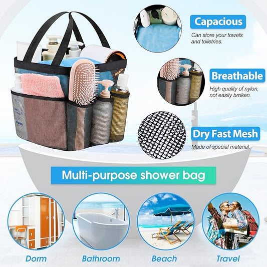 Attmu Mesh Shower Caddy Portable for College Dorm Room Essentials with 8 Pockets, Hanging Shower Caddy Dorm Basket, Quick Dry Shower Bag for Bathroom