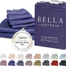 Bella Coterie 7 Piece Luxury Bamboo Viscose Split King Size Sheet Set | 2 Fitted Sheets for Adjustable Beds | 100% Organically Grown | Cooling for Hot Sleepers | 4 Pillowcases [Twilight Blue]
