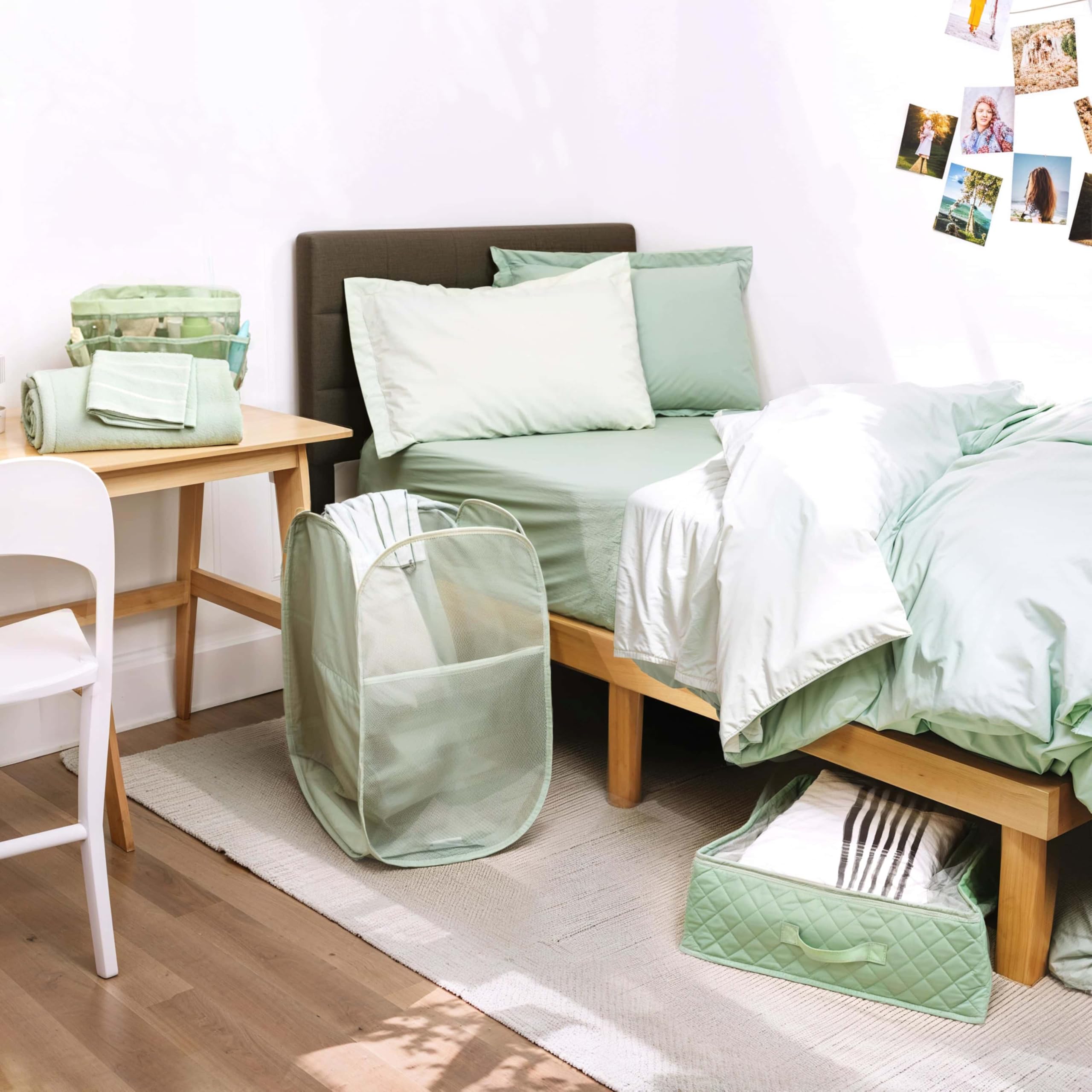 Hearth & Harbor Complete Dorm Room Set, Twin XL Comforter Set, Sheet Set, Mattress Protector, Towels and Organizers - All Dorm Accessories Included Dormly