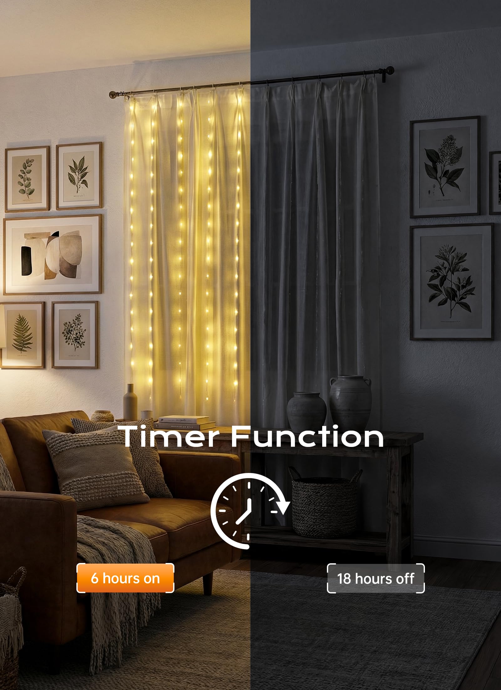 Brightown 300 LED Fairy Curtain Lights, 9.8ft x 9.8ft Warm White Curtain String Lights, USB Plug in 8 Lighting Modes Christmas Decoration, Hanging Lights with Remote for Bedroom Indoor Weddings Dorm