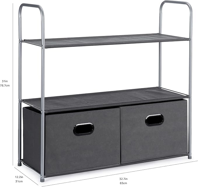 Amazon Basics Closet Storage Organizer with Fabric Bins, Drawers and 3 Shelves, Grey, 32.7" x 12.2" x 31"