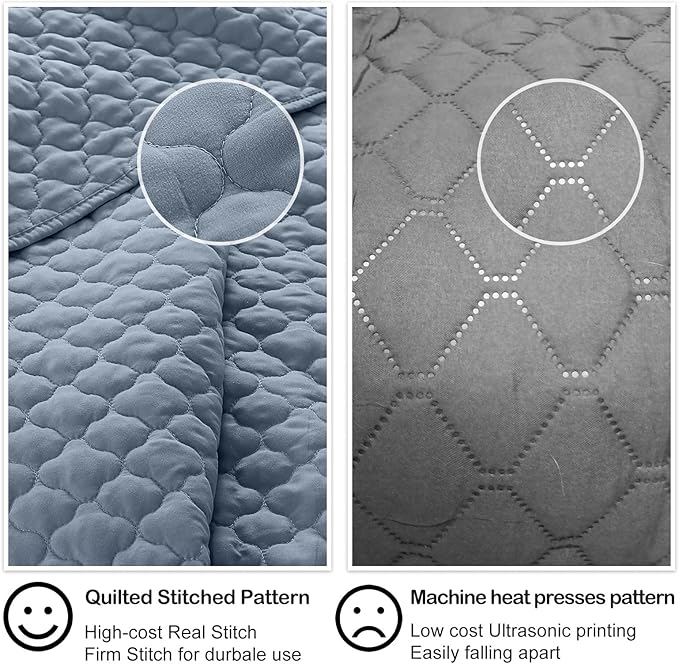 HORIMOTE HOME Quilt Queen Size Dusty Blue, Lightweight Quilts for Summer Ultra-Soft Microfiber Modern Style Quilted Clouds Pattern Bedspread Quit Set 3 Pieces(1 Quilt and 2 Pillow Shams)