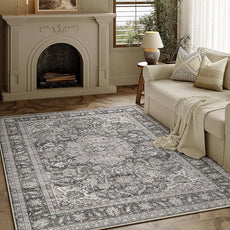 3x5 Washable Vintage Area Rug Black Grey Entryway Office Carpet Non-Slip Soft Low Pile Distressed Throw Rug for Entrance Living Room Bathroom Dining Room