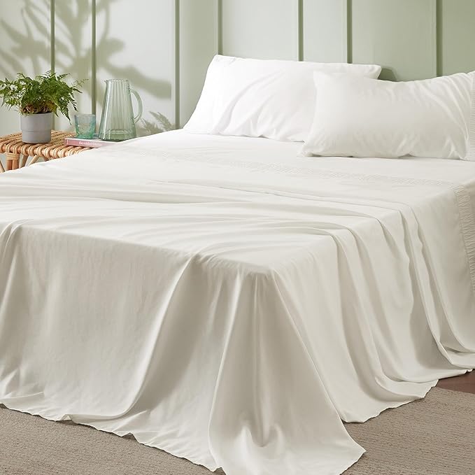 Bedsure Queen Sheet Set - 4 Pieces Soft Queen Size Sheets - Breathable & Cooling - Hotel Luxury - Easy Care Polyester Microfiber Bedding for Women, Men, Ivory
