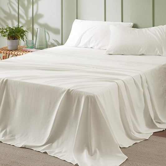 Bedsure King Size Sheets Set - 4 Pieces Soft King Sheets - Breathable & Cooling - Hotel Luxury - Easy Care Polyester Microfiber Bedding for Women, Men, Ivory
