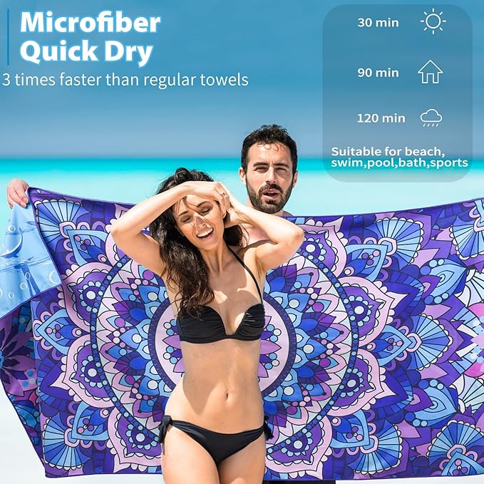 4 Pack Microfiber Thin Beach Towel Lightweight 71x32 Extra Large Sand Free Soft Towels Quick Dry for Travel Pool Yoga Gym Sports Beach Accessories Vacation Essential Gift
