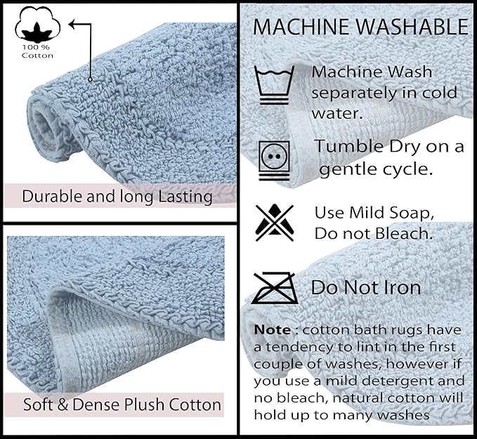 Home Weavers Double Ruffle Collection 100% Cotton Toilet Lid Cover, 18"x18" – Soft, Absorbent & Washable Bathroom Lid Cover with Non-Slip Backing, Blue